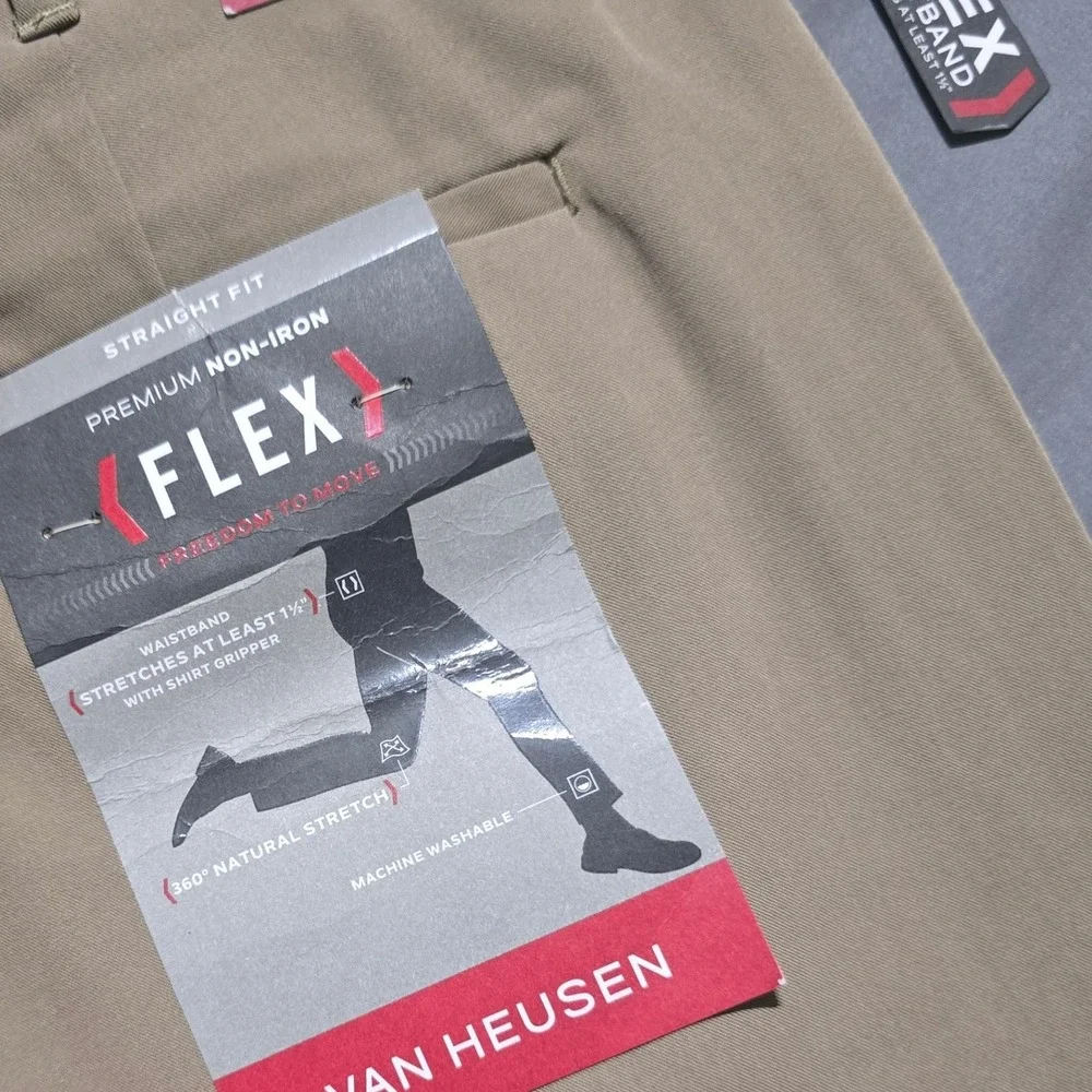 Van Heusen Flex Dress Pants Mens 36x32 Tan Khaki Straight Fit Non-Iron Stretch